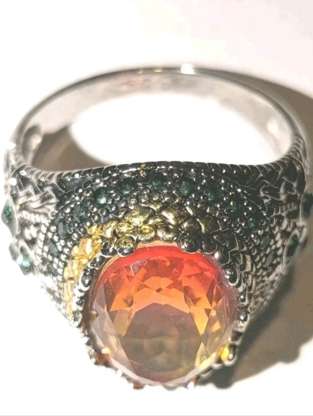 Retro Domineering Mystic Topaz Gemstone Statement Ring For Men Sz 11